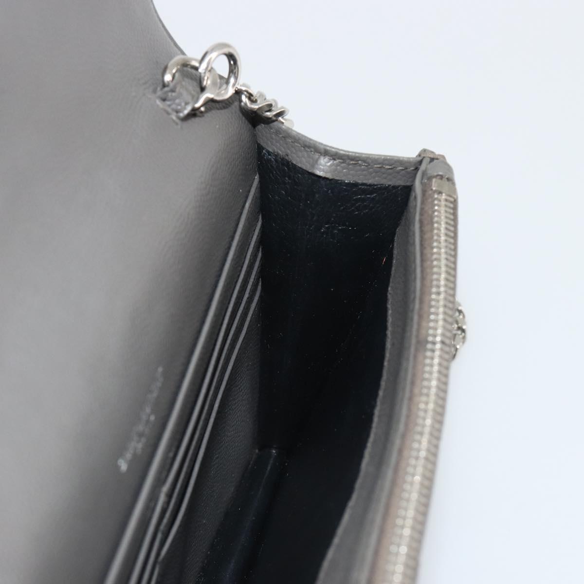 SAINT LAURENT Cassandra Chain Shoulder Wallet Leather Gray Silver Auth ka5813V