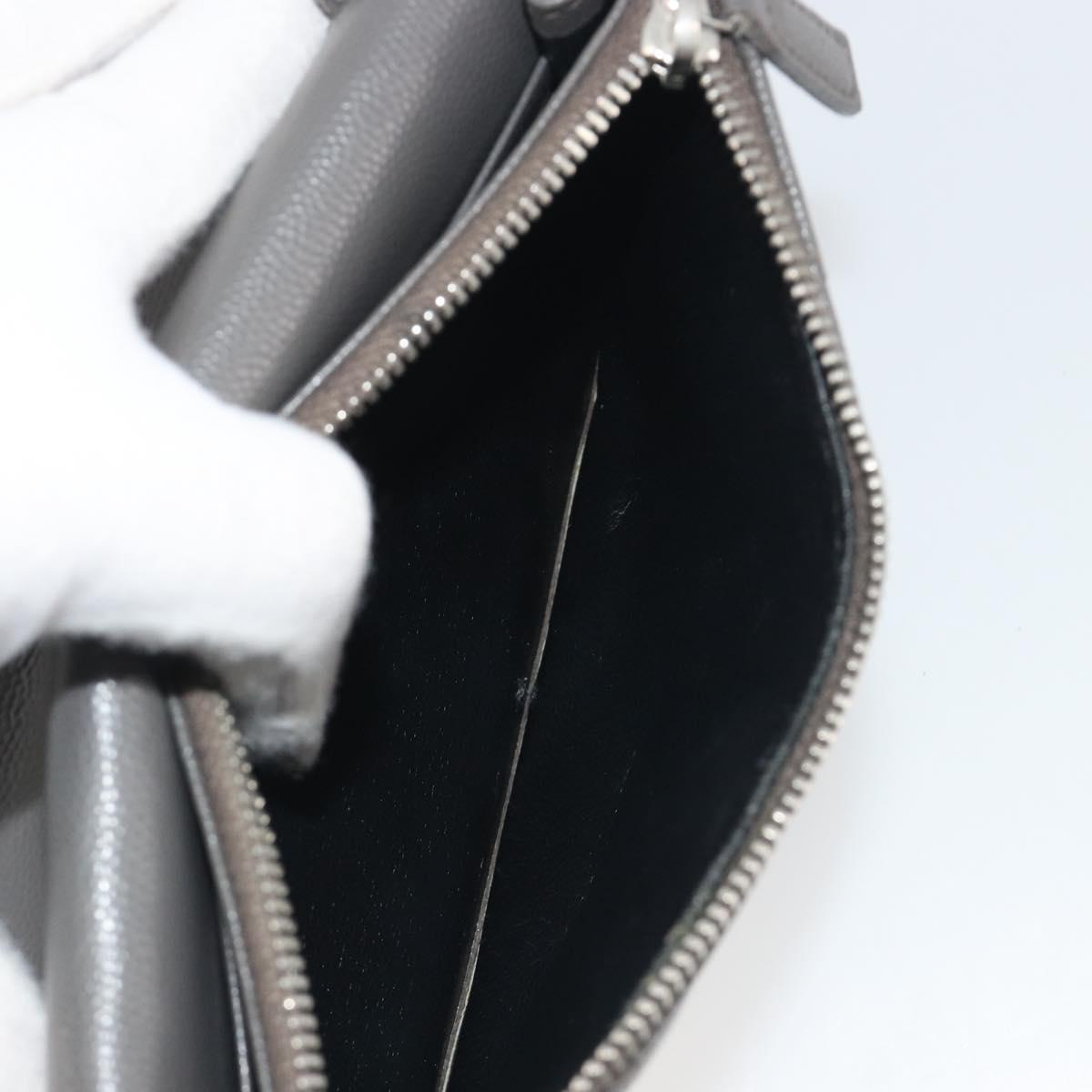 SAINT LAURENT Cassandra Chain Shoulder Wallet Leather Gray Silver Auth ka5813V