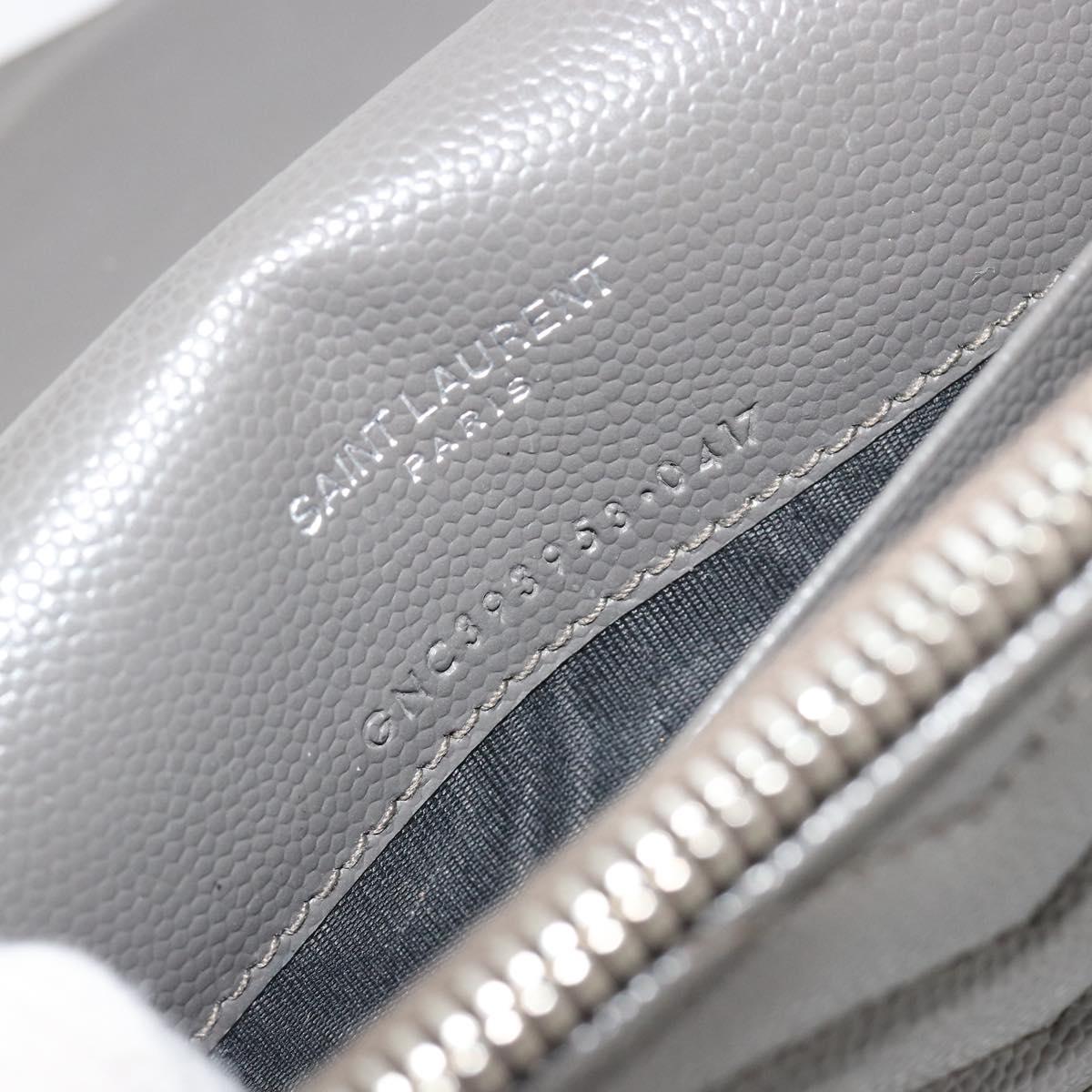 SAINT LAURENT Cassandra Chain Shoulder Wallet Leather Gray Silver Auth ka5813V