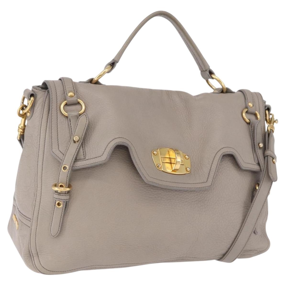 Miu Miu Hand Bag Leather 2way Beige Gold Auth ka5824A