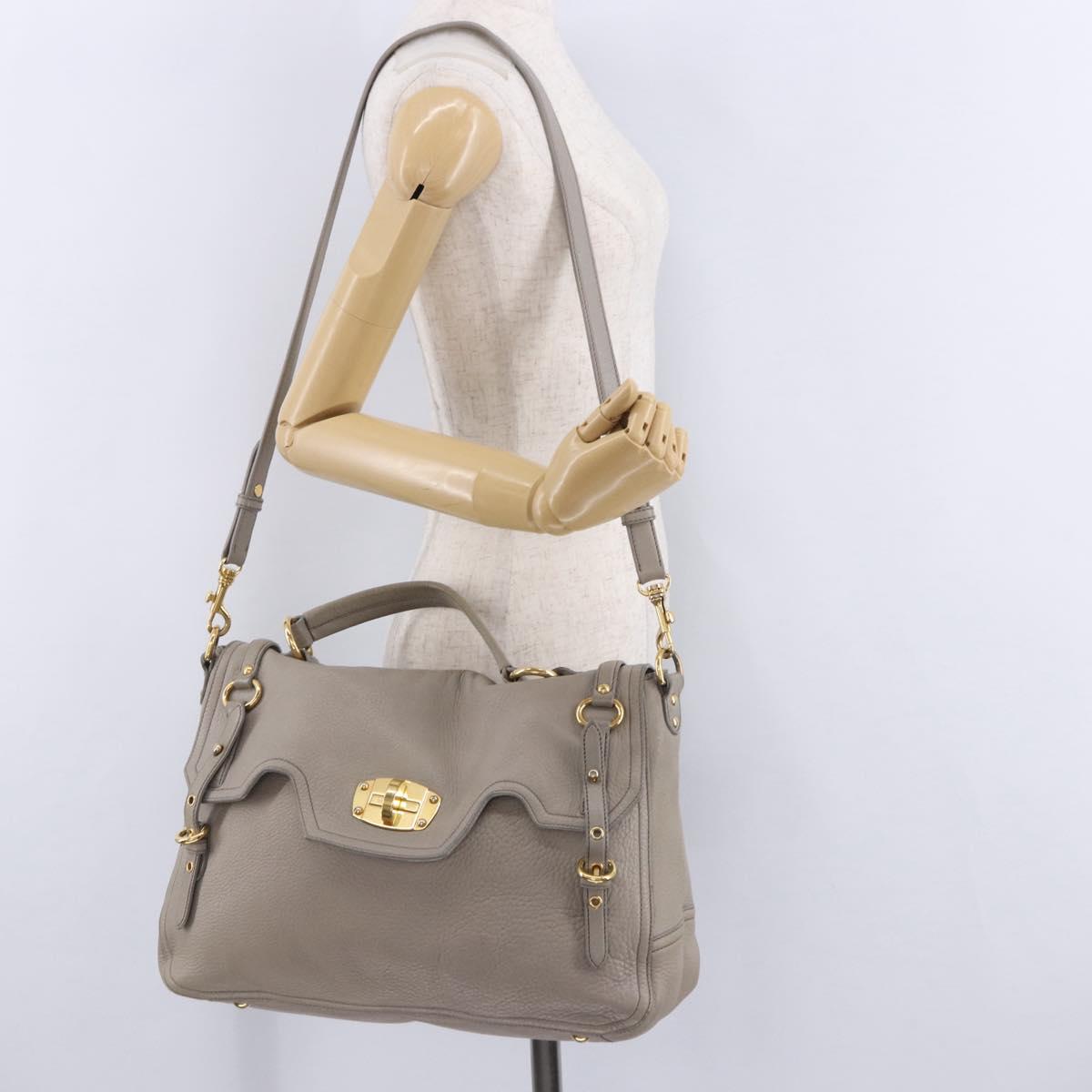 Miu Miu Hand Bag Leather 2way Beige Gold Auth ka5824A