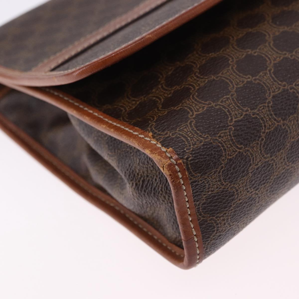 CELINE Macadam Canvas Shoulder Bag PVC Leather Brown Gold Auth ka5827