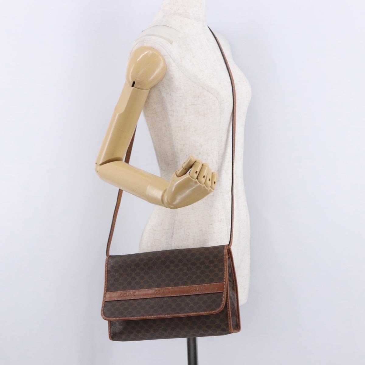 CELINE Macadam Canvas Shoulder Bag PVC Leather Brown Gold Auth ka5827