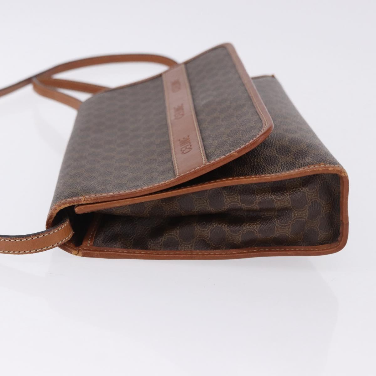 CELINE Macadam Canvas Shoulder Bag PVC Leather Brown Gold Auth ka5827