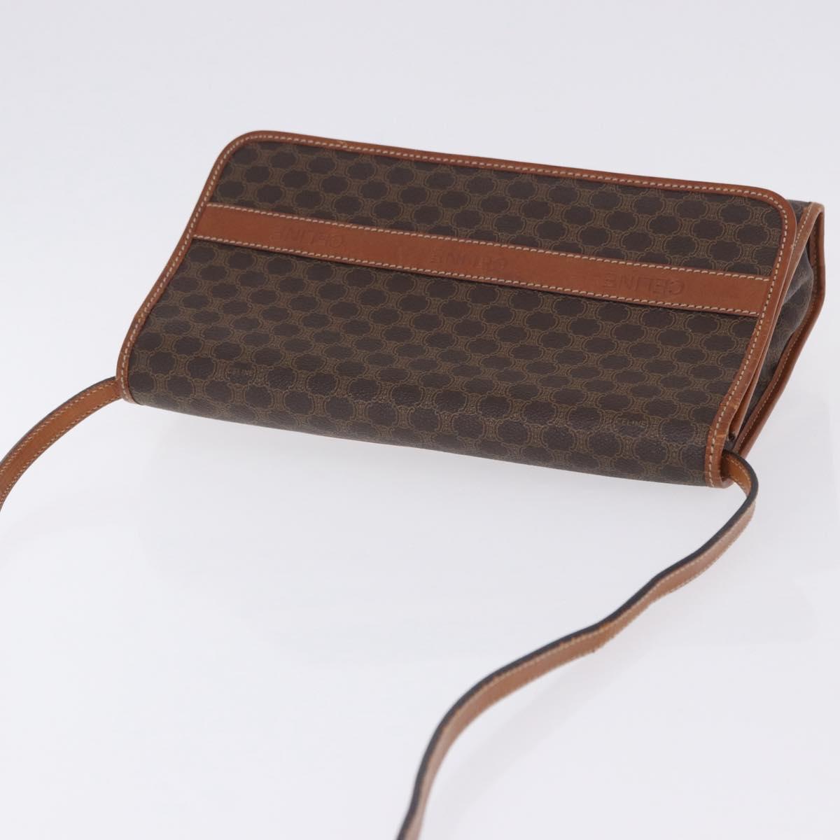 CELINE Macadam Canvas Shoulder Bag PVC Leather Brown Gold Auth ka5827