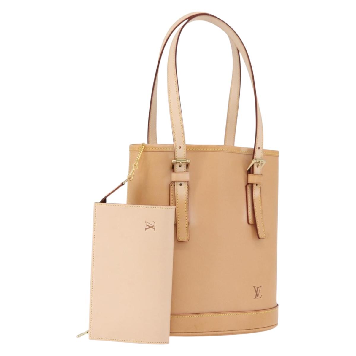 LOUIS VUITTON Nomad leather Bucket PM Shoulder Bag Beige M85001 LV Auth ka5828V