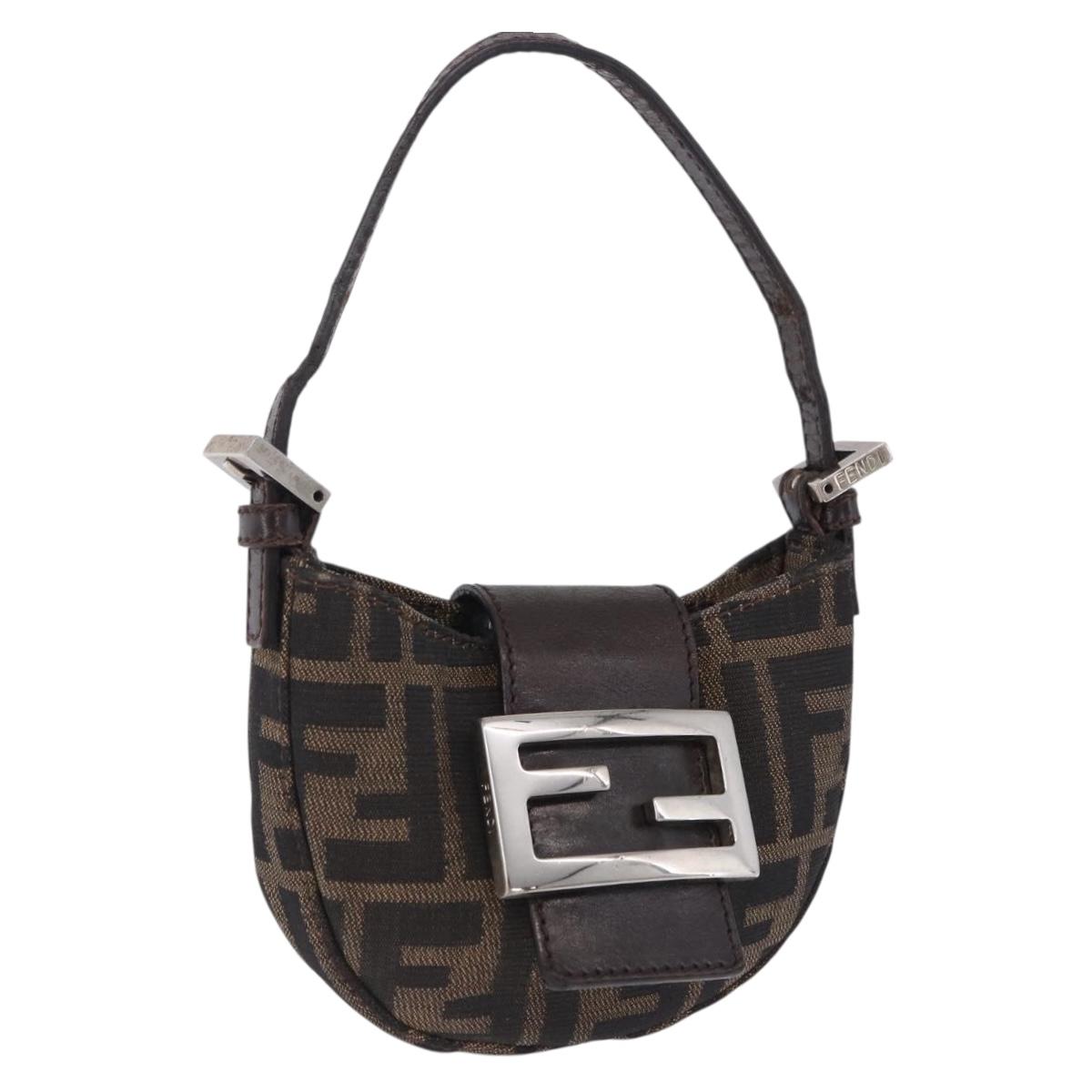 FENDI Zucca Canvas Mini Croissant Hand Bag Black Brown Silver Auth ka5829A