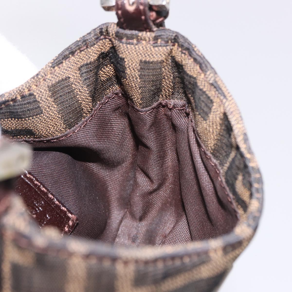 FENDI Zucca Canvas Mini Croissant Hand Bag Black Brown Silver Auth ka5829A
