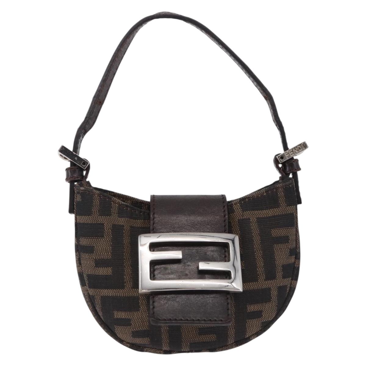 FENDI Zucca Canvas Mini Croissant Hand Bag Black Brown Silver Auth ka5829A