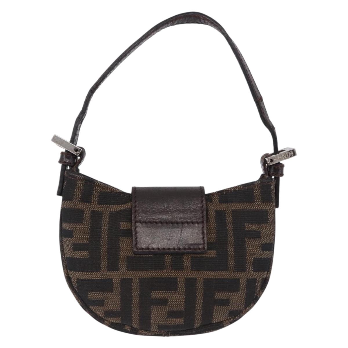 FENDI Zucca Canvas Mini Croissant Hand Bag Black Brown Silver Auth ka5829A