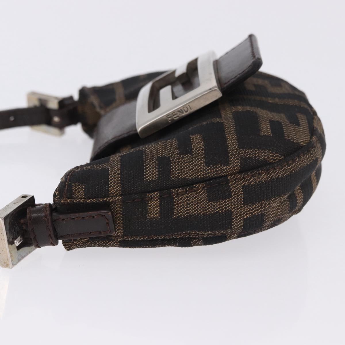 FENDI Zucca Canvas Mini Croissant Hand Bag Black Brown Silver Auth ka5829A