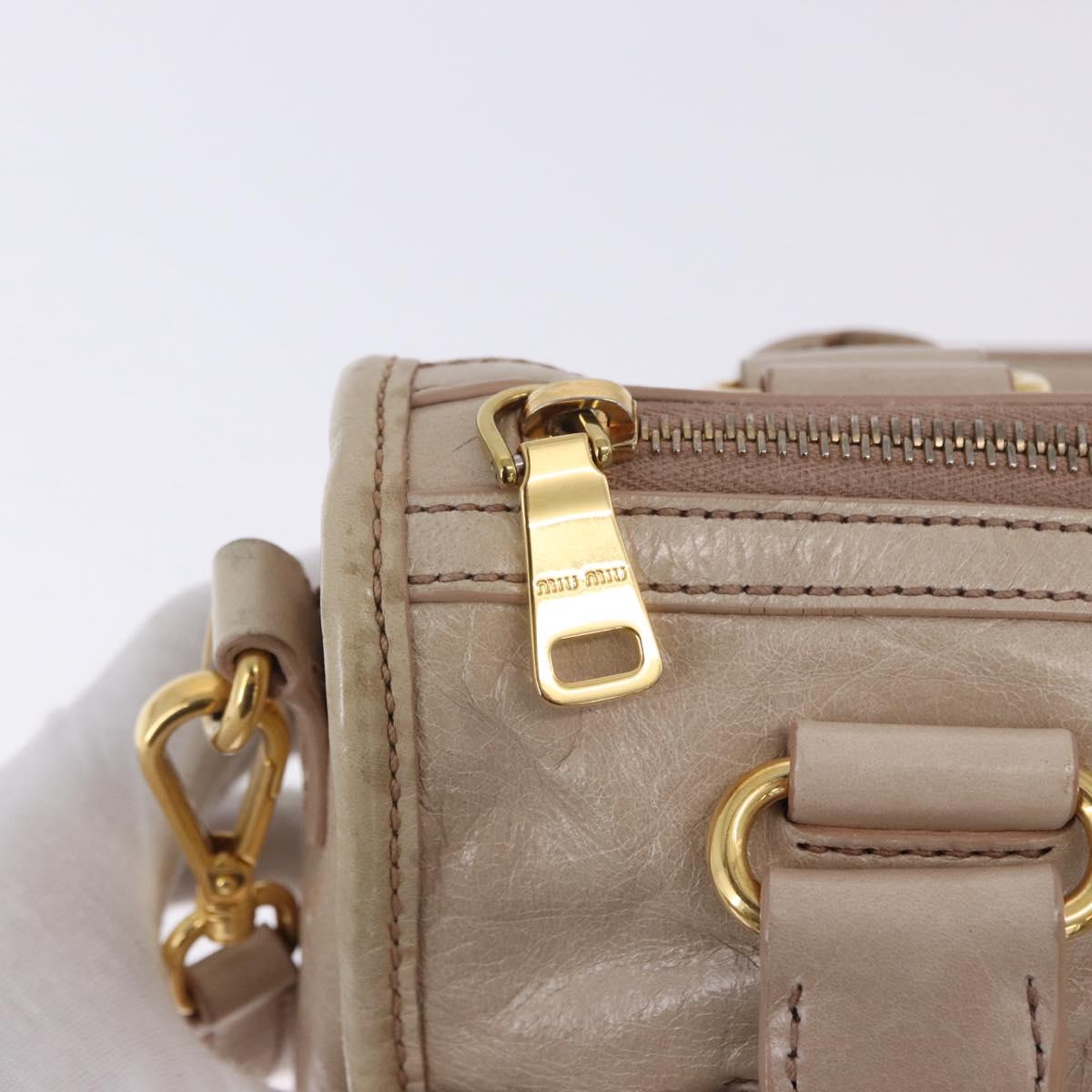 Miu Miu Hand Bag Leather 2way Beige Gold Auth ka5835V