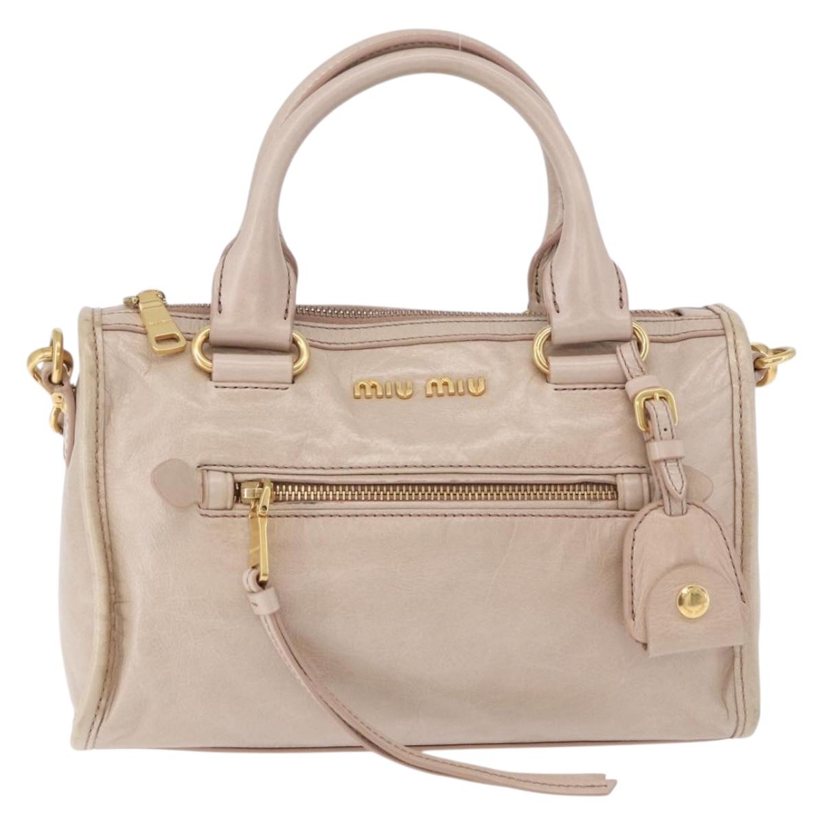 Miu Miu Hand Bag Leather 2way Beige Gold Auth ka5835V
