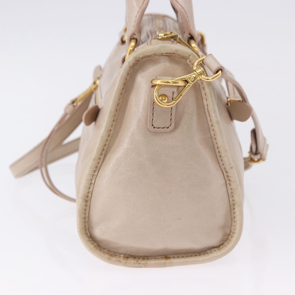 Miu Miu Hand Bag Leather 2way Beige Gold Auth ka5835V
