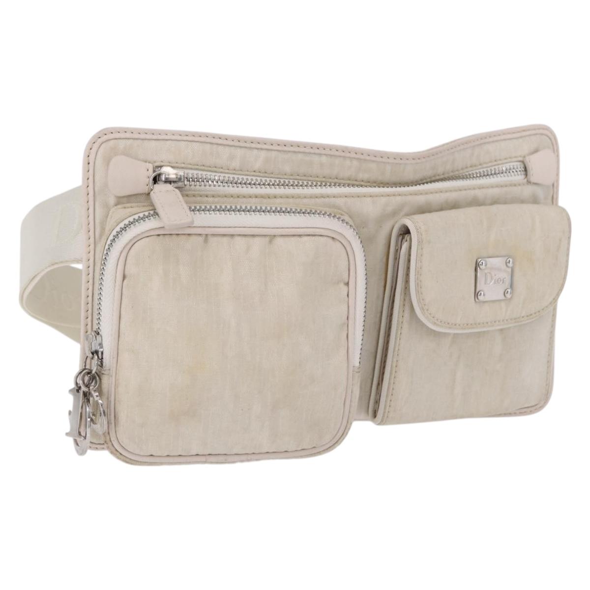 Christian Dior Trotter Canvas Waist bag Nylon White Silver Auth ka5837A