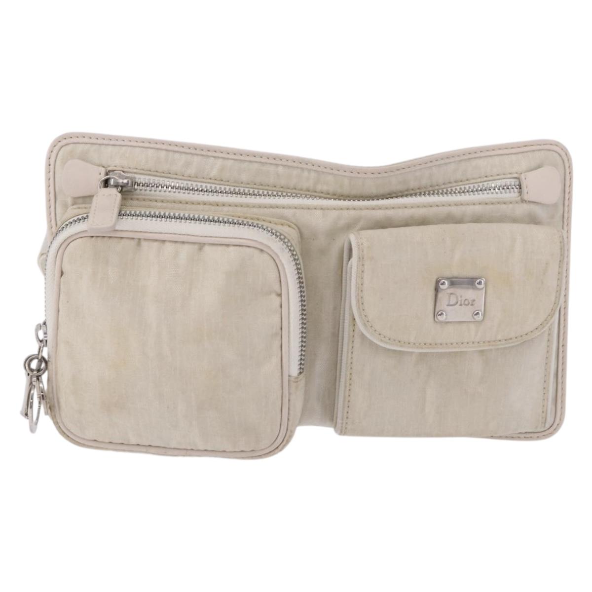 Christian Dior Trotter Canvas Waist bag Nylon White Silver Auth ka5837A