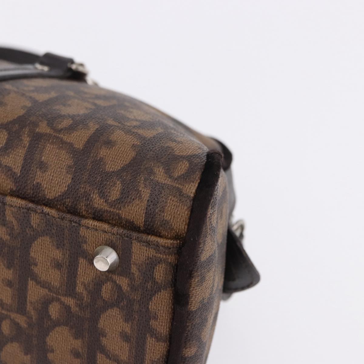 Christian Dior Trotter Canvas Romantic Hand Bag PVC Brown Silver Auth ka5838V