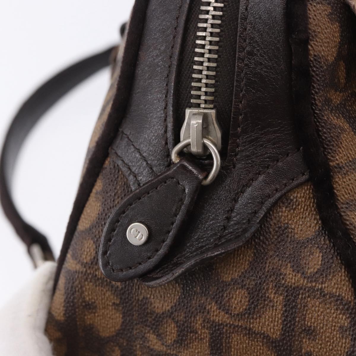 Christian Dior Trotter Canvas Romantic Hand Bag PVC Brown Silver Auth ka5838V