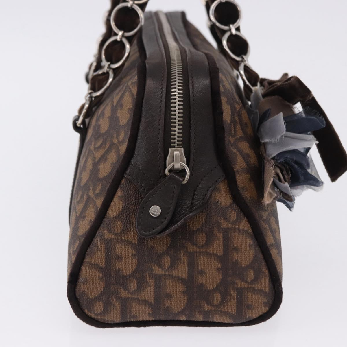 Christian Dior Trotter Canvas Romantic Hand Bag PVC Brown Silver Auth ka5838V