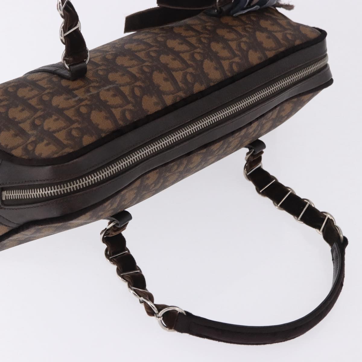 Christian Dior Trotter Canvas Romantic Hand Bag PVC Brown Silver Auth ka5838V