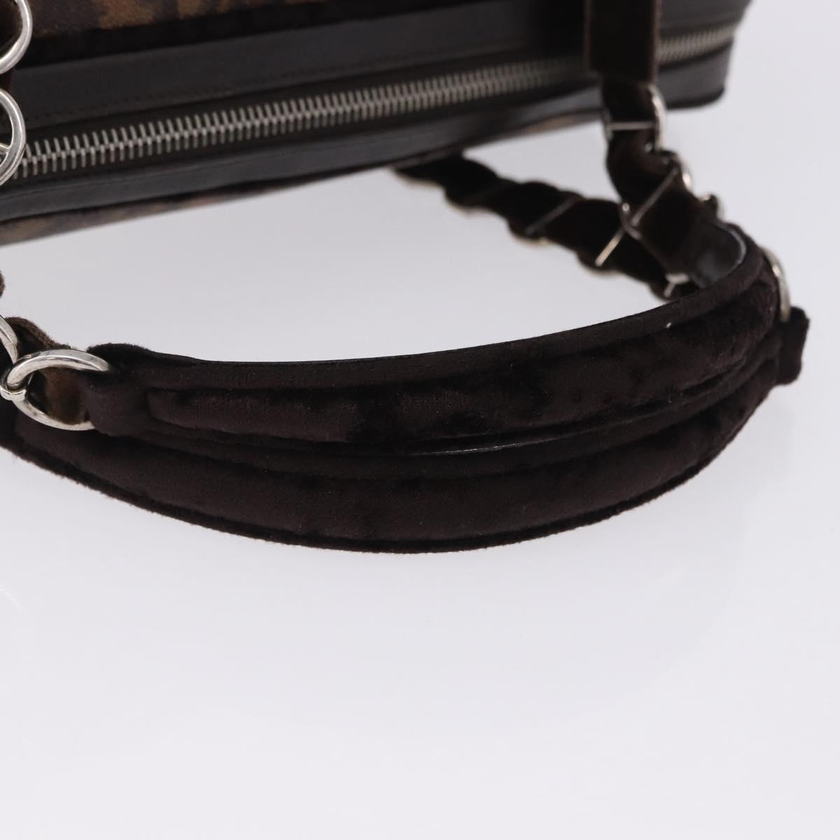 Christian Dior Trotter Canvas Romantic Hand Bag PVC Brown Silver Auth ka5838V