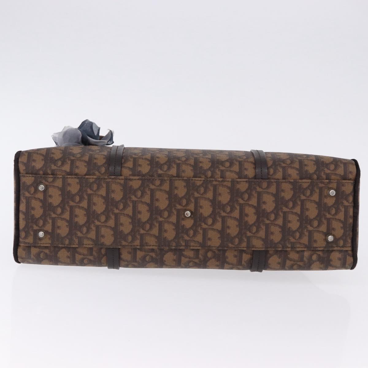 Christian Dior Trotter Canvas Romantic Hand Bag PVC Brown Silver Auth ka5838V