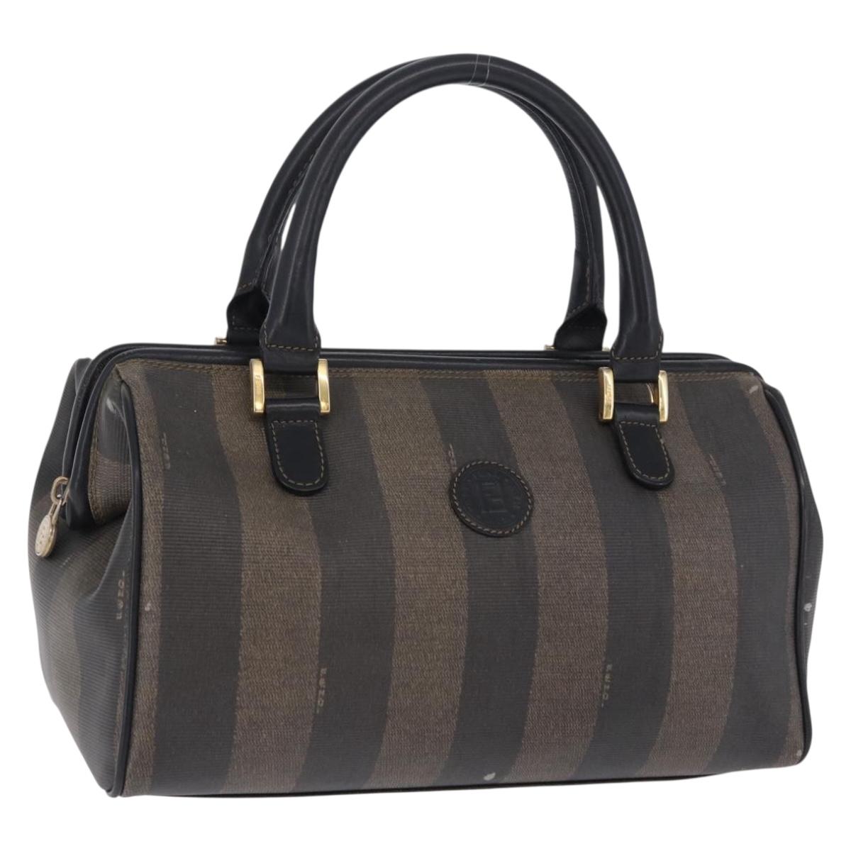 FENDI Pecan Canvas Hand Bag PVC Brown Black Auth ka5839