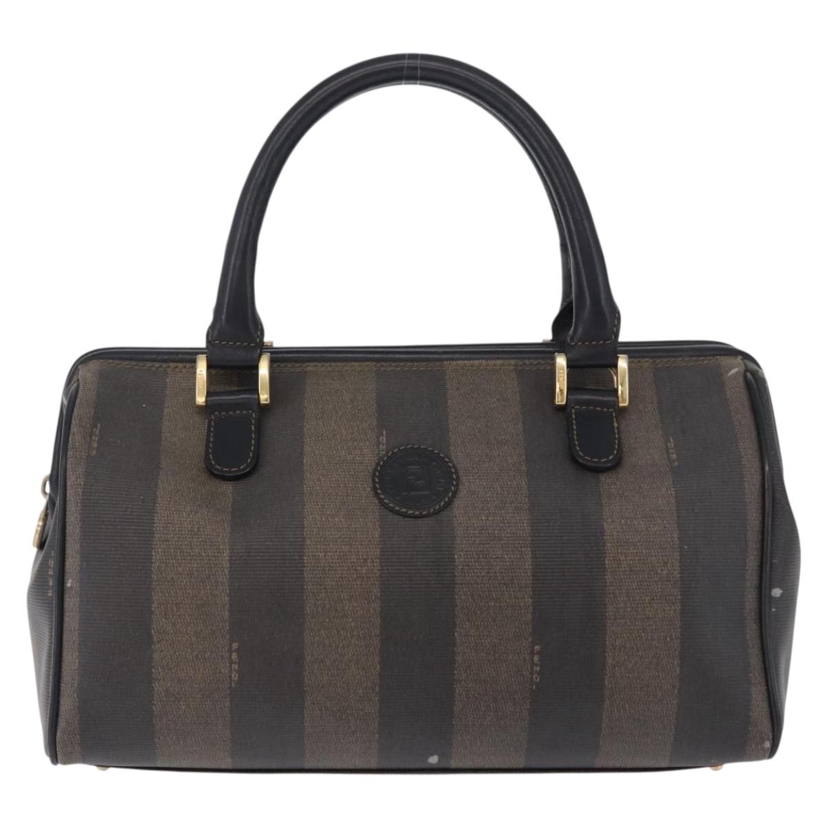 FENDI Pecan Canvas Hand Bag PVC Brown Black Auth ka5839