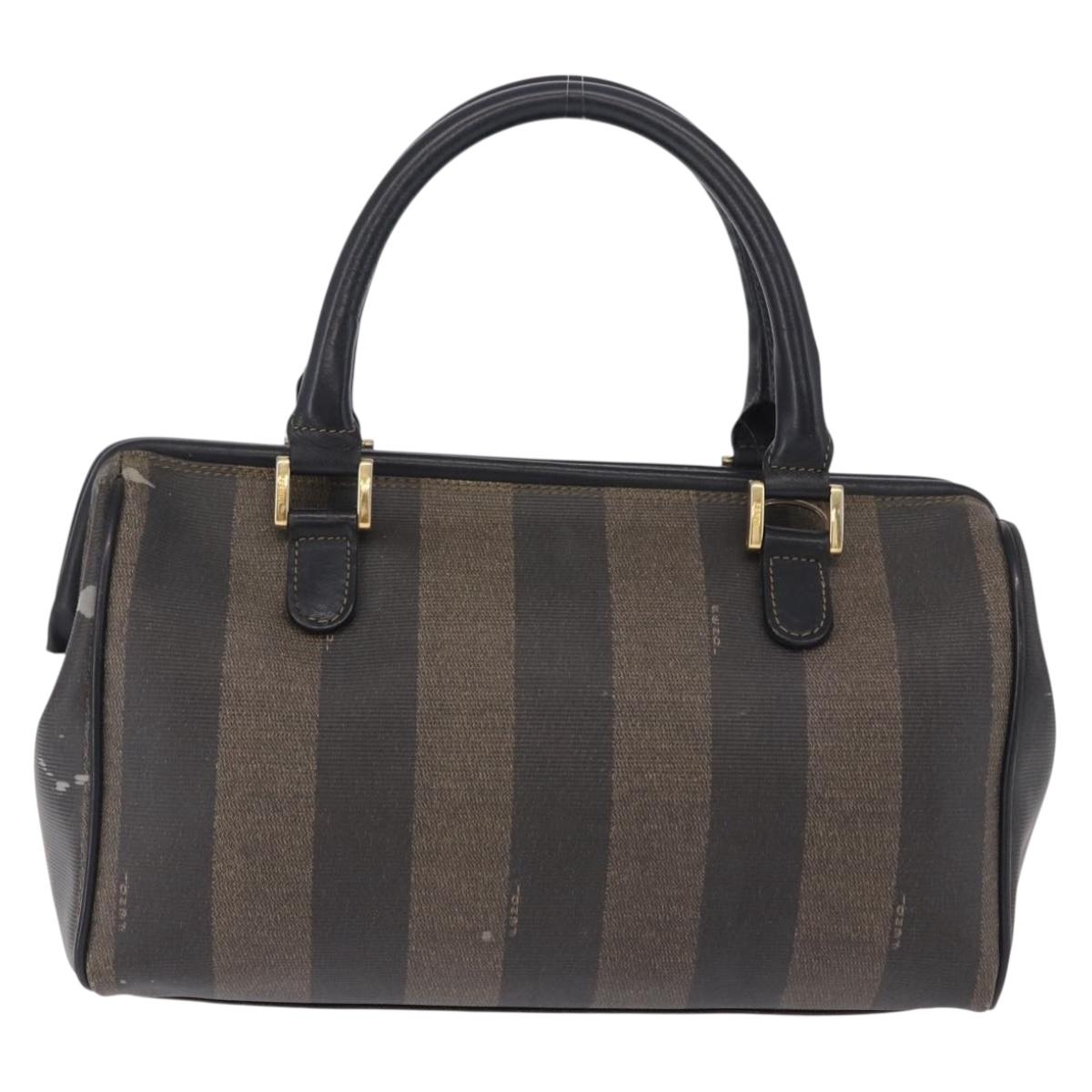 FENDI Pecan Canvas Hand Bag PVC Brown Black Auth ka5839