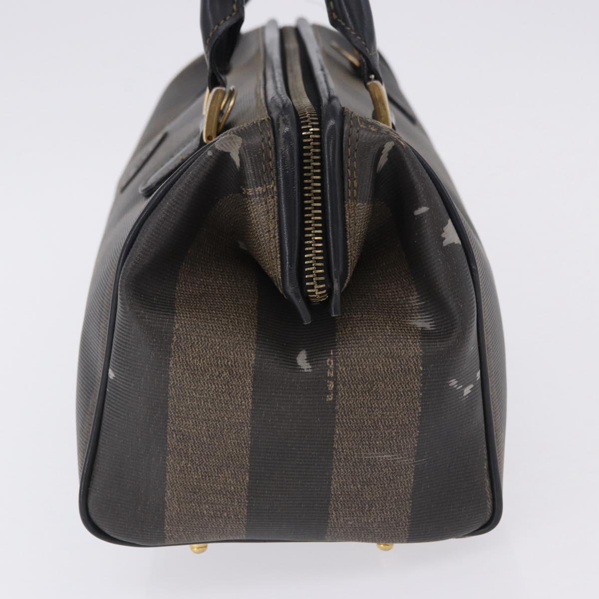 FENDI Pecan Canvas Hand Bag PVC Brown Black Auth ka5839