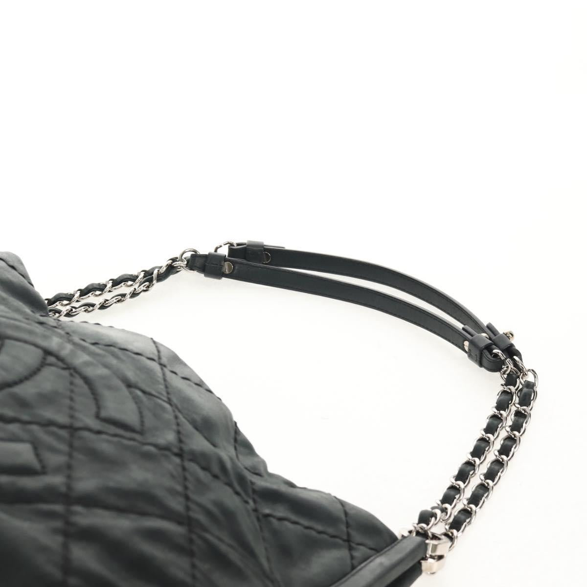 CHANEL Chain Shoulder Bag Coated Canvas Black Silver CC Auth ka583V