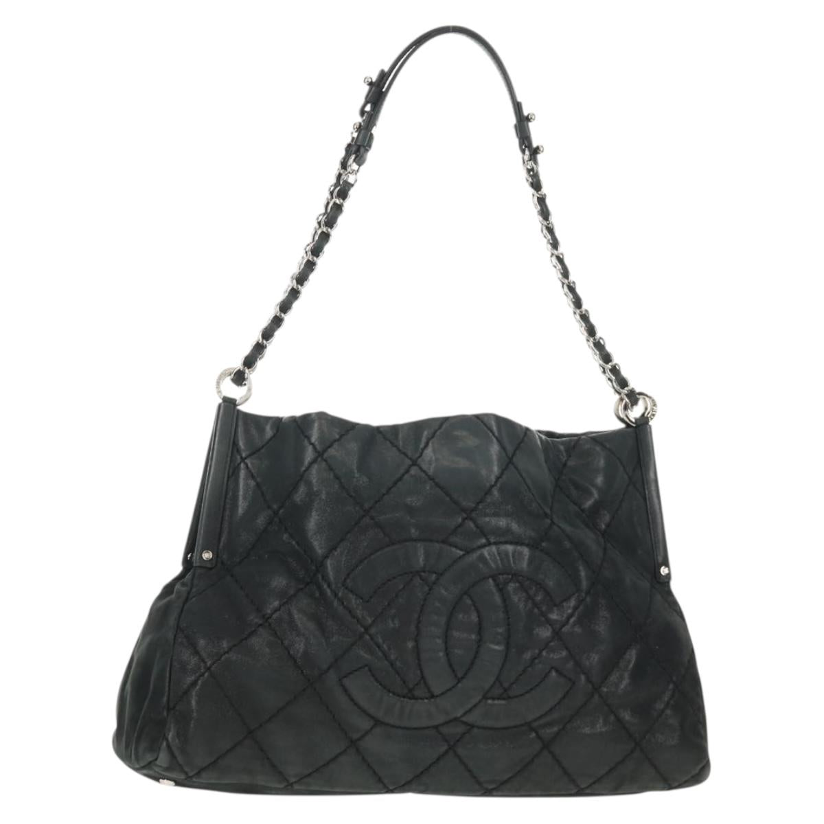 CHANEL Chain Shoulder Bag Coated Canvas Black Silver CC Auth ka583V