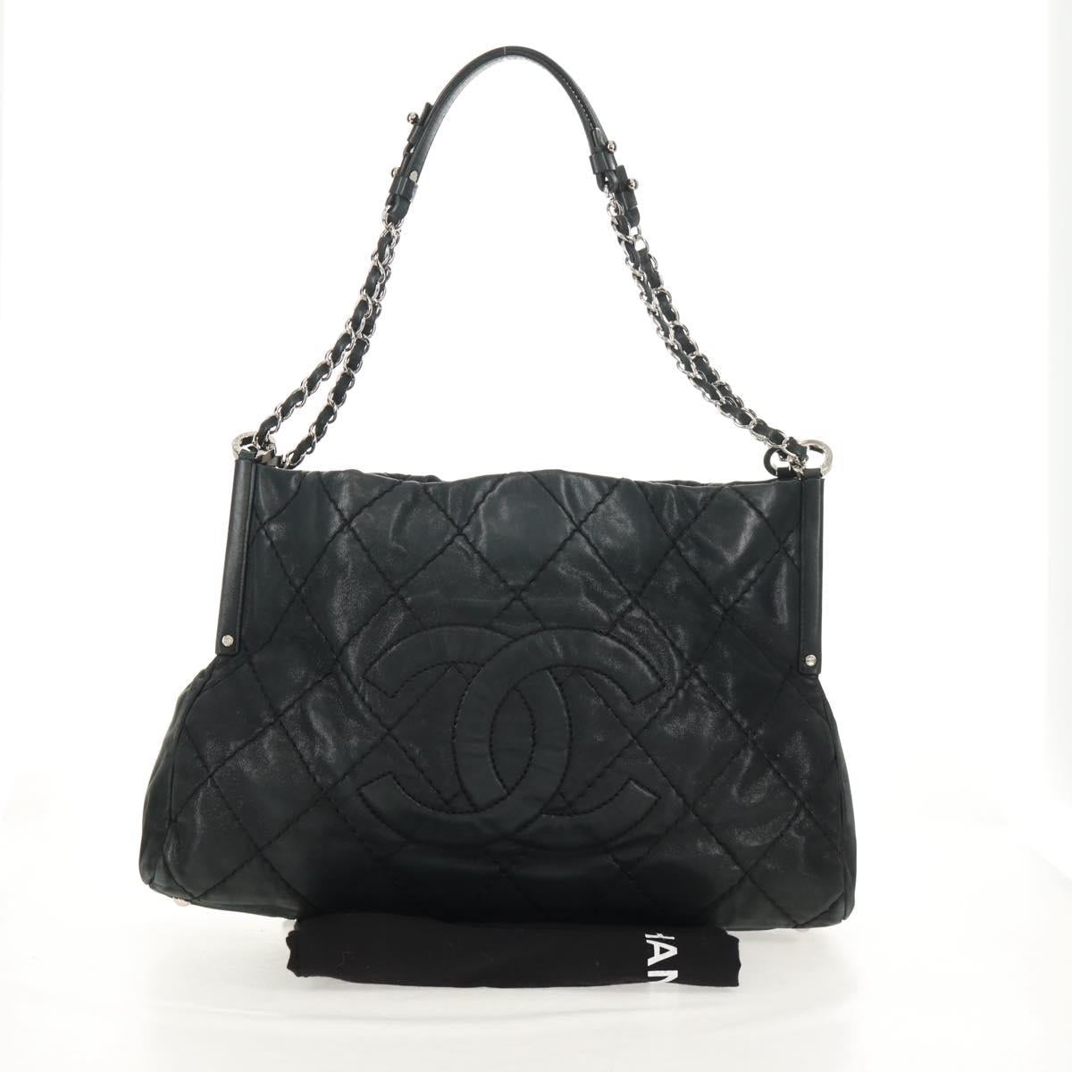 CHANEL Chain Shoulder Bag Coated Canvas Black Silver CC Auth ka583V