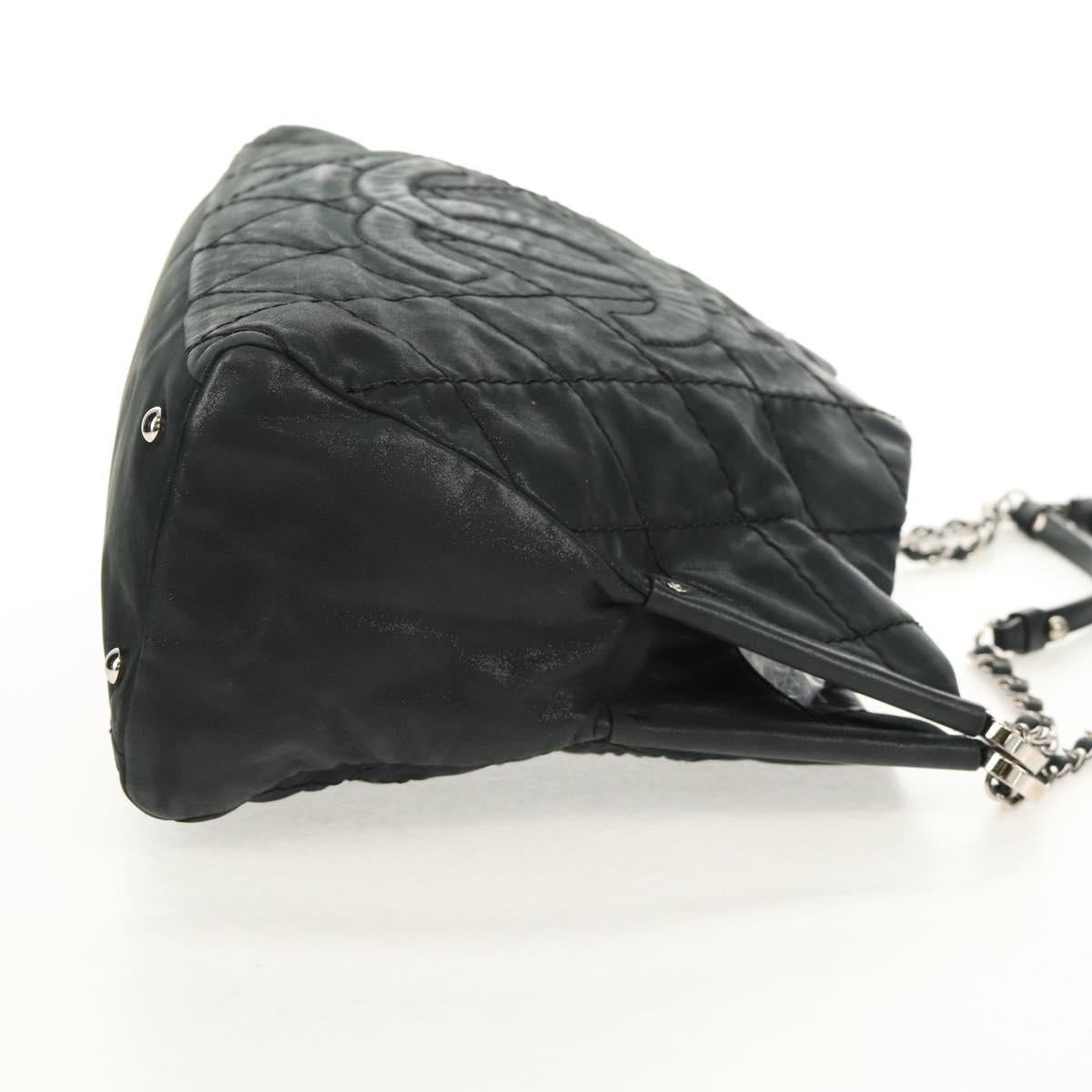 CHANEL Chain Shoulder Bag Coated Canvas Black Silver CC Auth ka583V