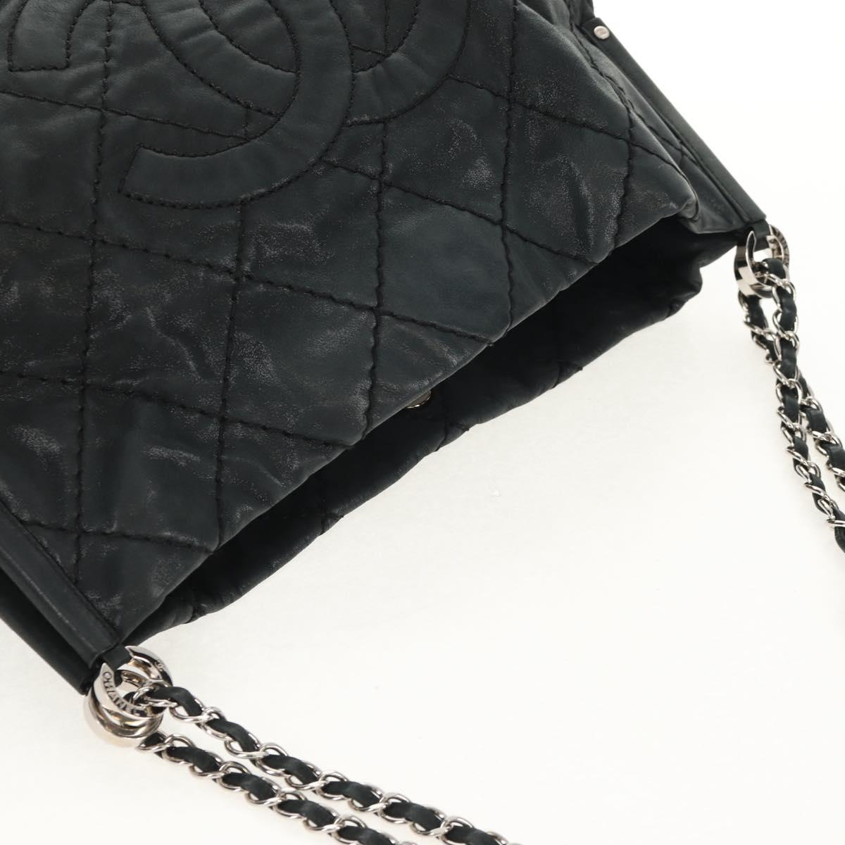 CHANEL Chain Shoulder Bag Coated Canvas Black Silver CC Auth ka583V