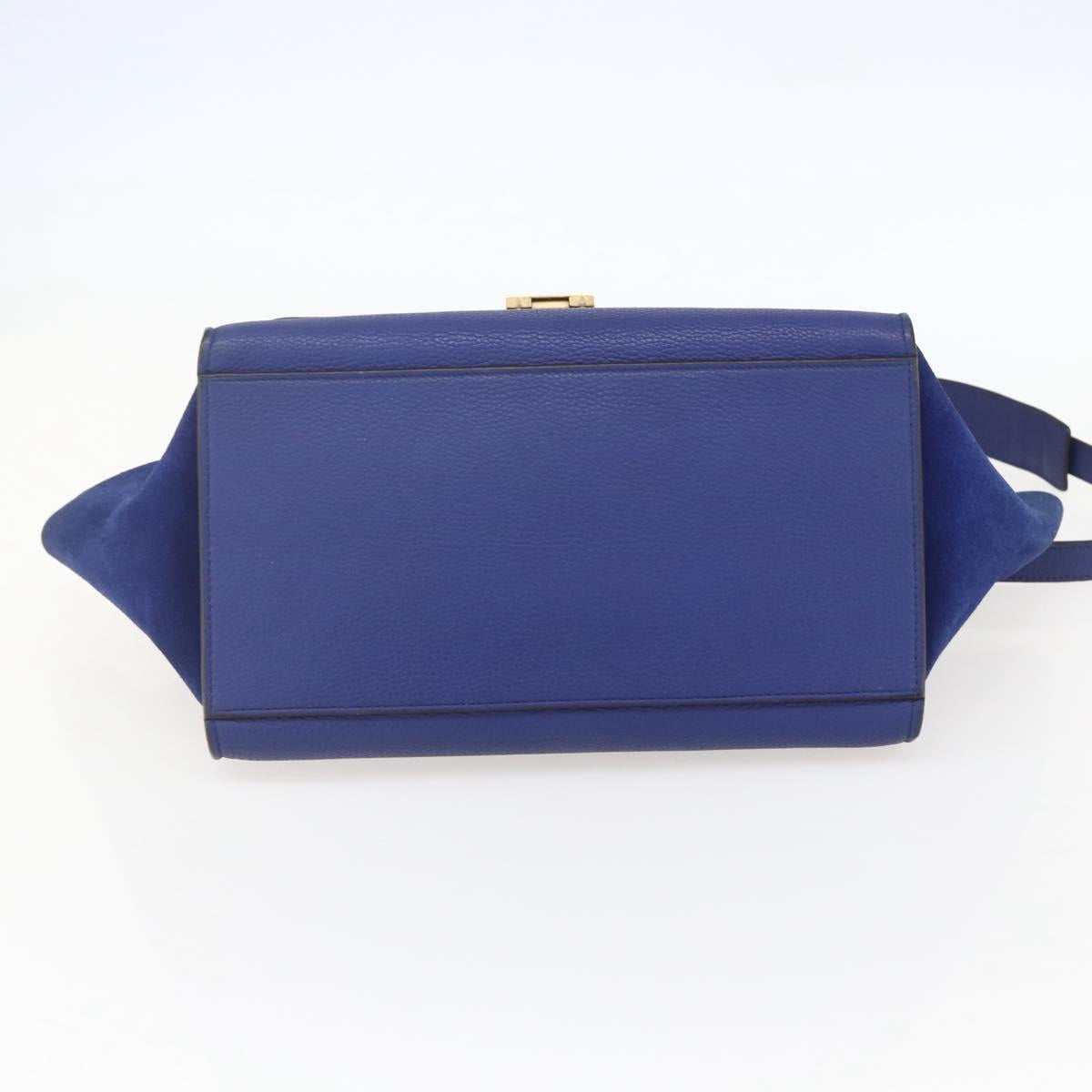 CELINE Trapeze Hand Bag Leather 2way Blue Gold Auth ka584