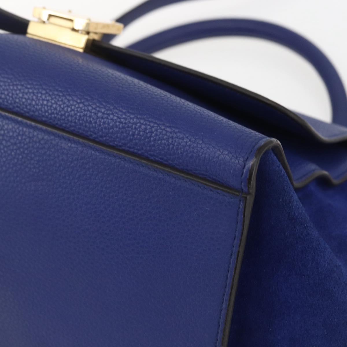 CELINE Trapeze Hand Bag Leather 2way Blue Gold Auth ka584