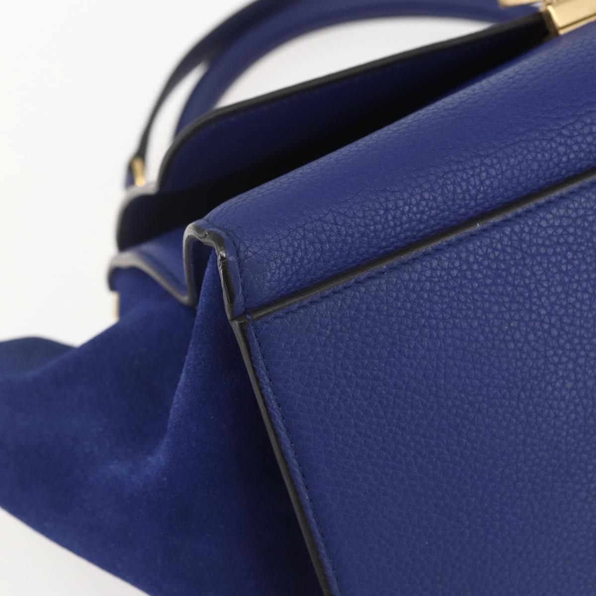 CELINE Trapeze Hand Bag Leather 2way Blue Gold Auth ka584