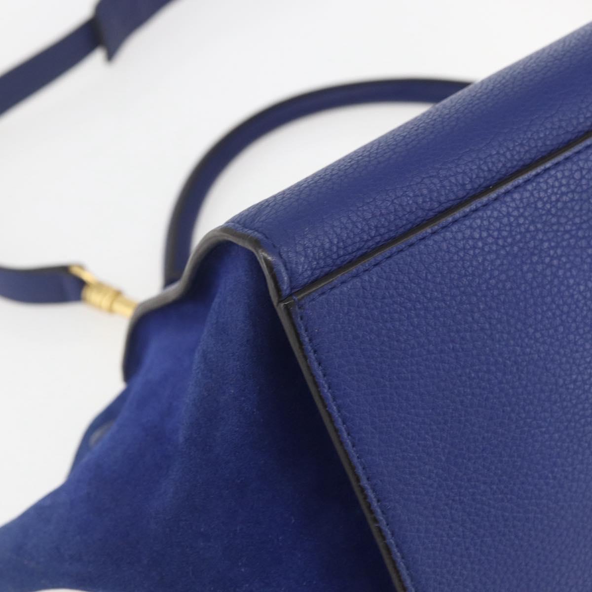 CELINE Trapeze Hand Bag Leather 2way Blue Gold Auth ka584
