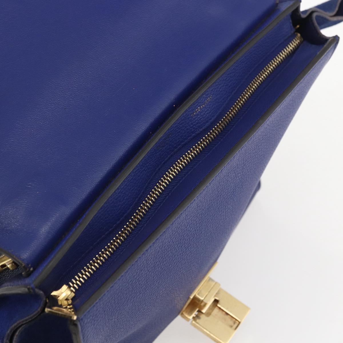 CELINE Trapeze Hand Bag Leather 2way Blue Gold Auth ka584