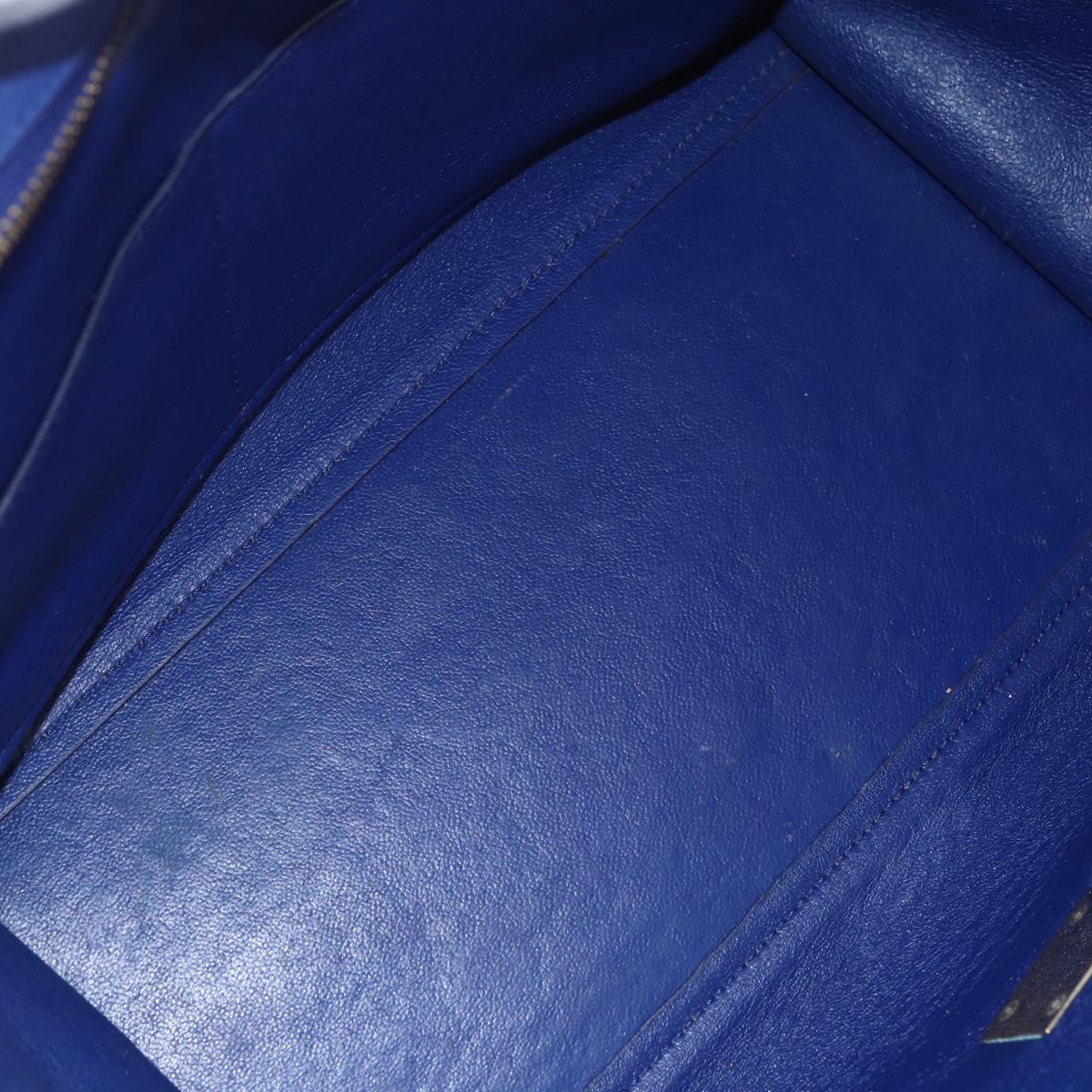 CELINE Trapeze Hand Bag Leather 2way Blue Gold Auth ka584