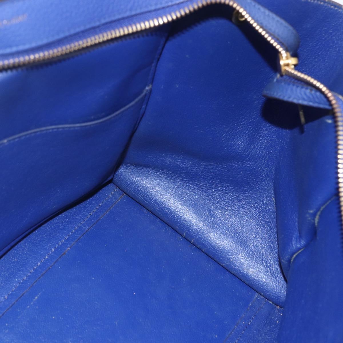 CELINE Trapeze Hand Bag Leather 2way Blue Gold Auth ka584