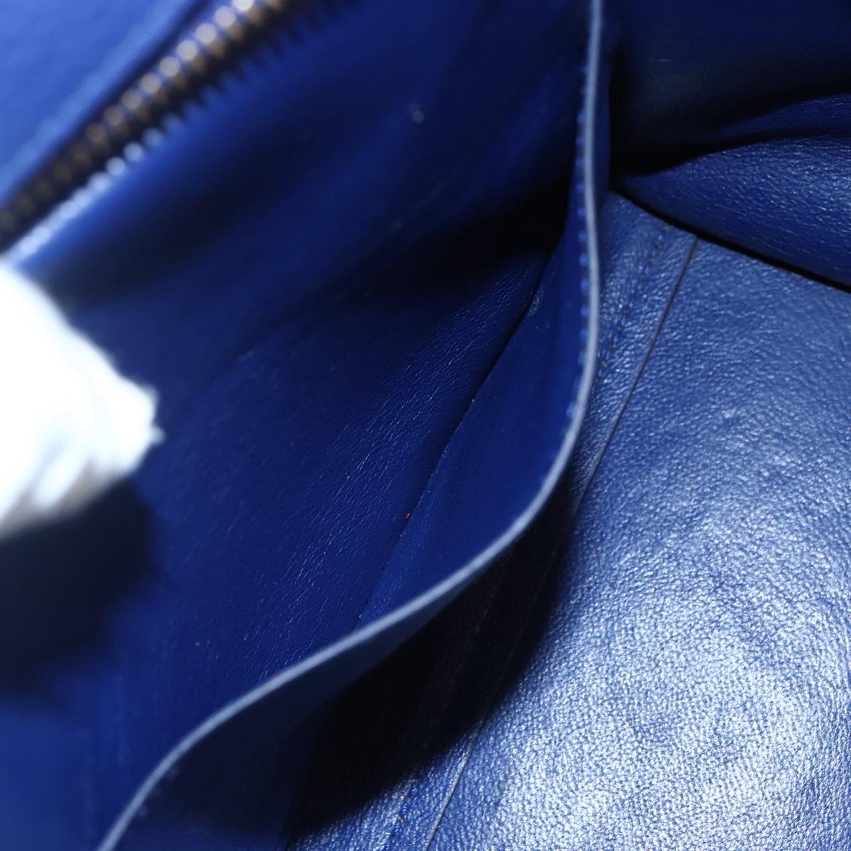 CELINE Trapeze Hand Bag Leather 2way Blue Gold Auth ka584