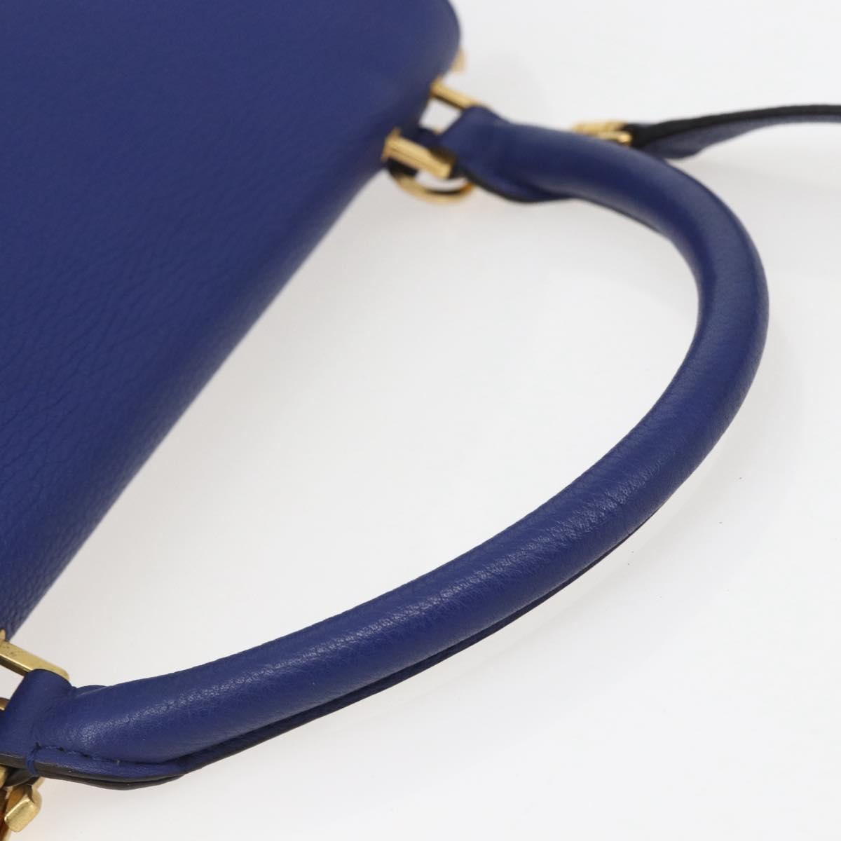 CELINE Trapeze Hand Bag Leather 2way Blue Gold Auth ka584