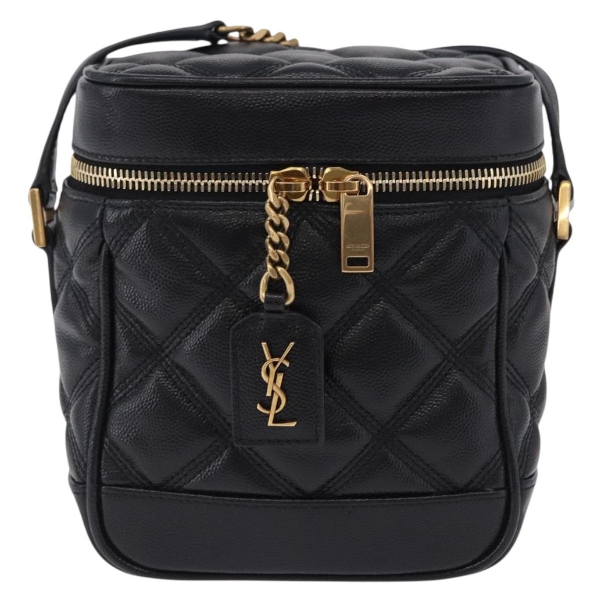 SAINT LAURENT Chain Vanity Shoulder Bag Leather Black Gold Auth ka5841M