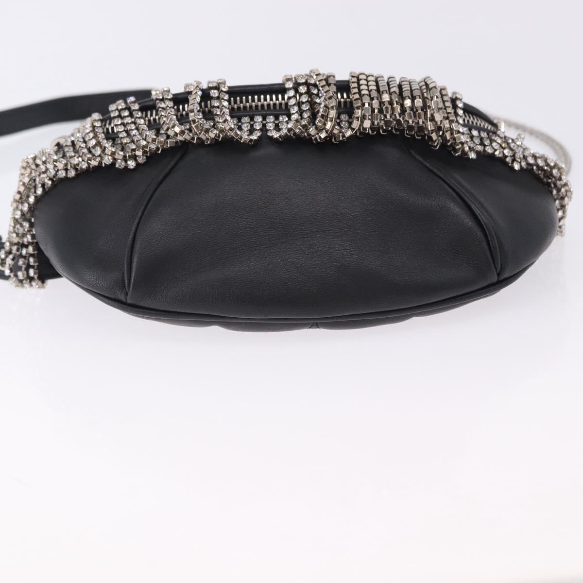 Miu Miu Matelasse Waist Bag Leather Black Silver Auth ka5842M