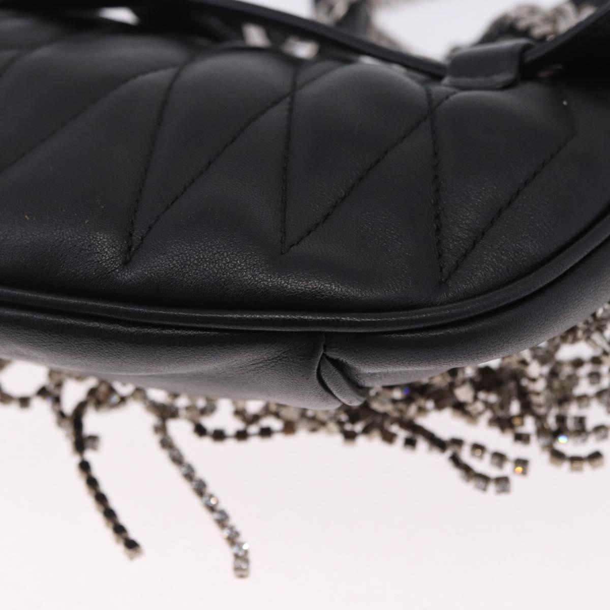 Miu Miu Matelasse Waist Bag Leather Black Silver Auth ka5842M