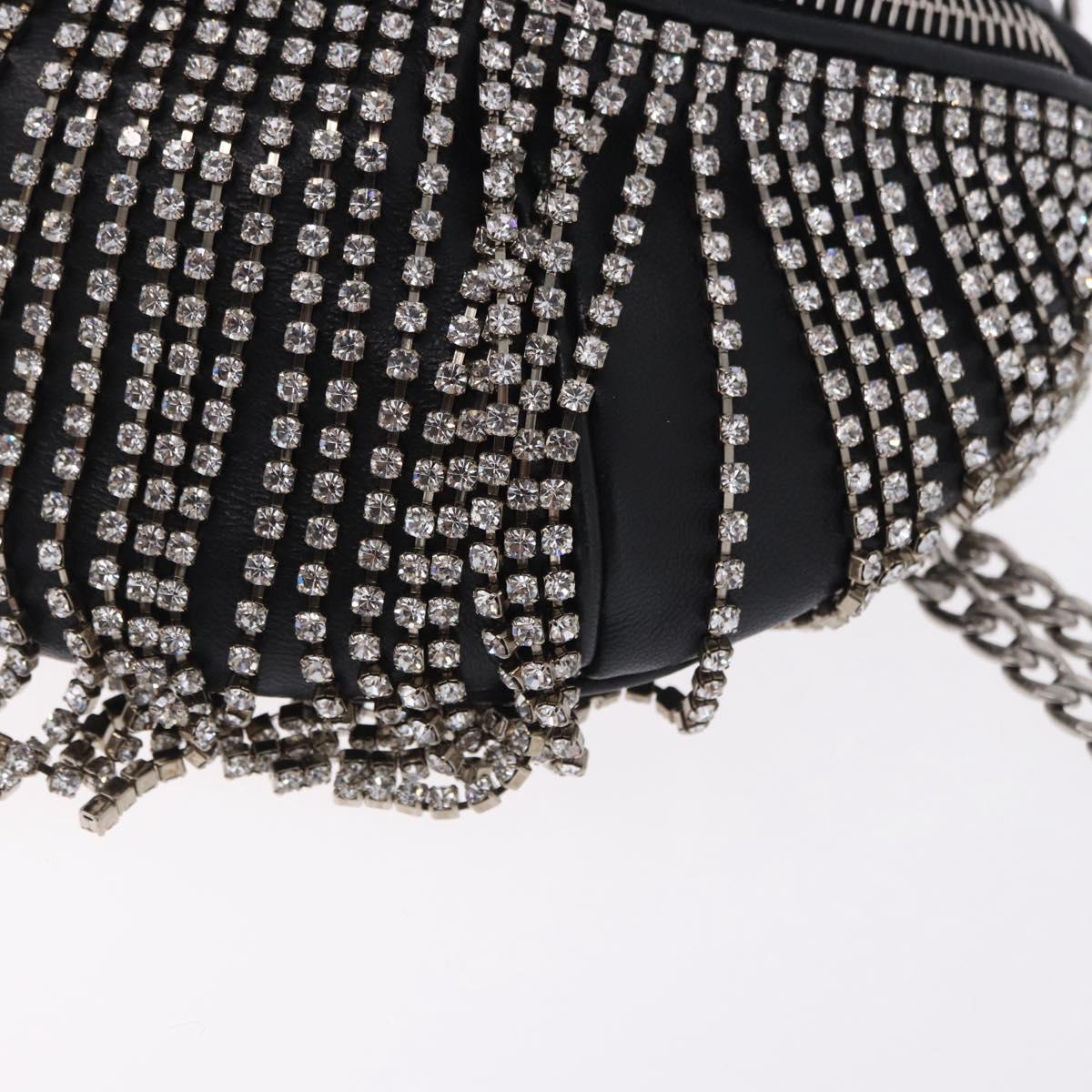 Miu Miu Matelasse Waist Bag Leather Black Silver Auth ka5842M