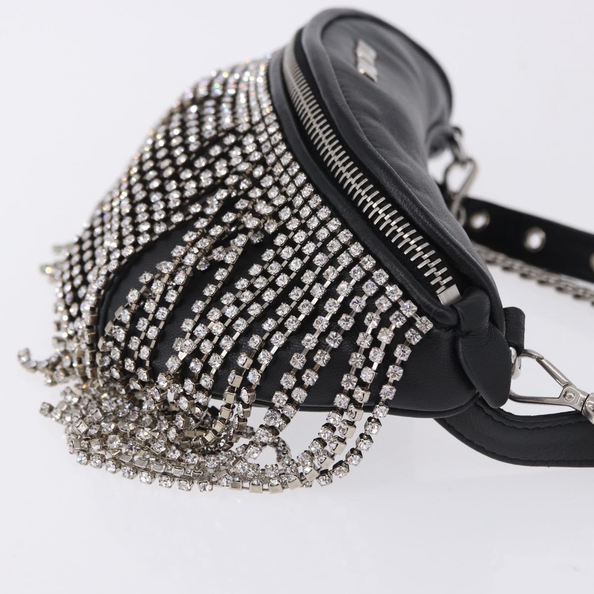 Miu Miu Matelasse Waist Bag Leather Black Silver Auth ka5842M