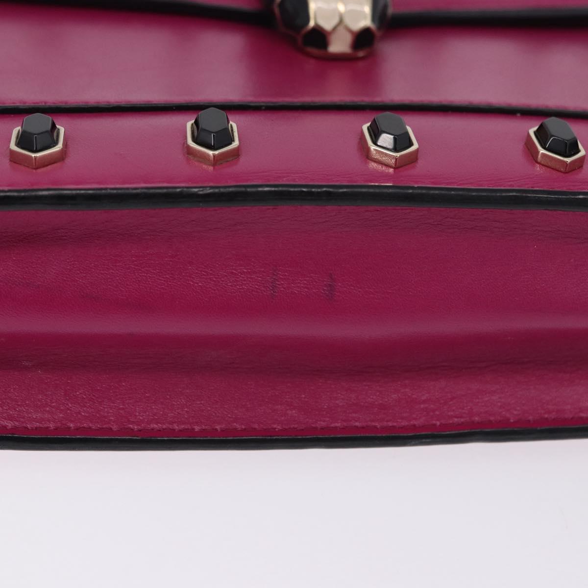 BVLGARI Chain Shoulder Bag Leather Pink Gold Auth ka5843A